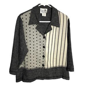 Vintage Copa Cabana Lagenlook Shirt Top Womens L Black Linen Blend Art to Wear